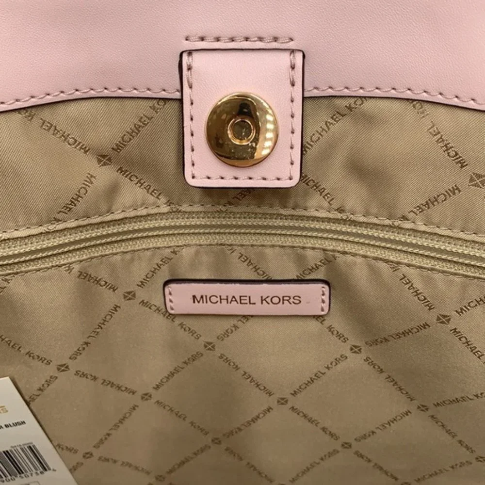 Michael Kors Sienna Large Tote Shoulder Bag Powder Blush Leather Canvas - Picture 8 of 16
